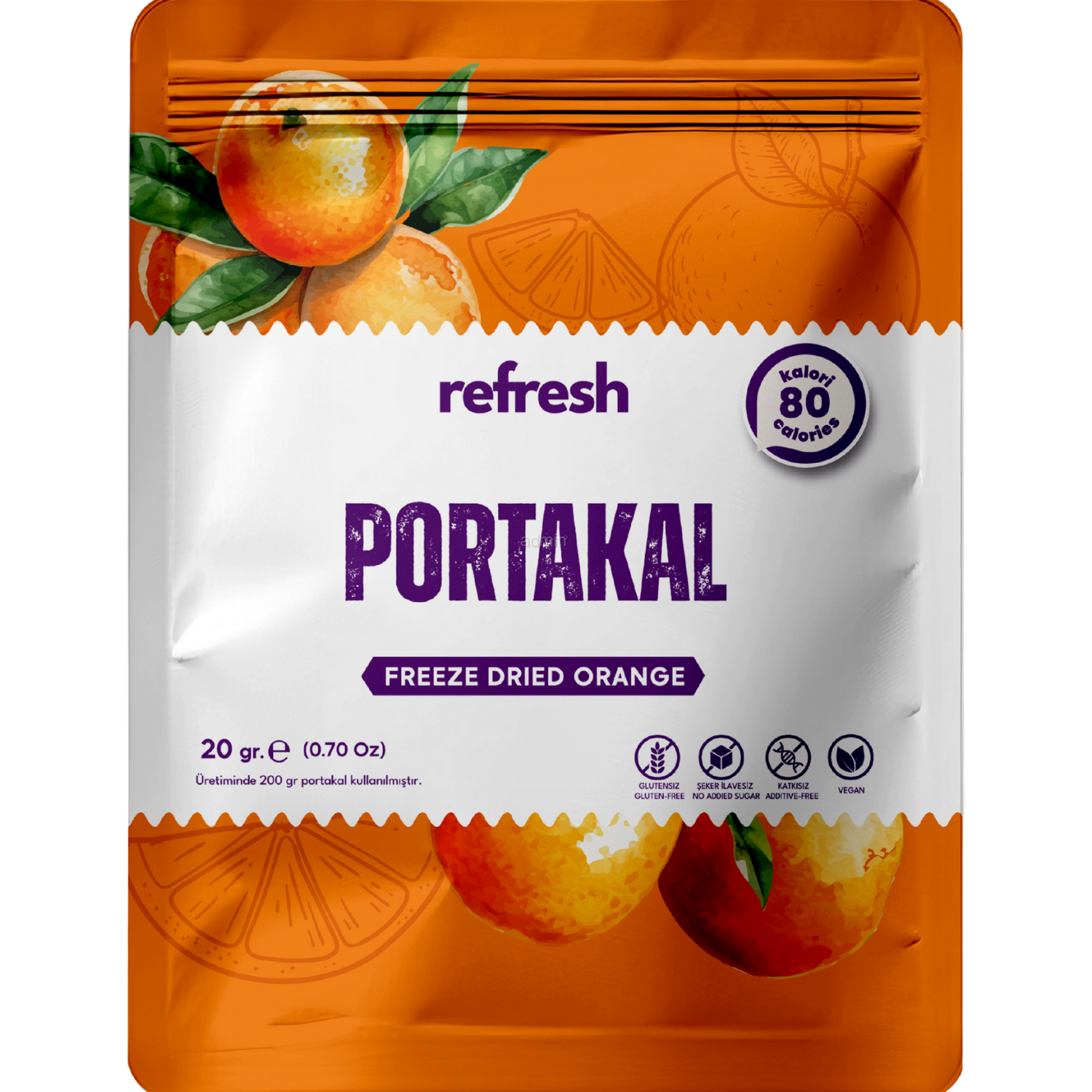 Refresh Dry Freeze Portakal Tozu 50g - Dondurularak Kurutulmuş Meyve Tozu