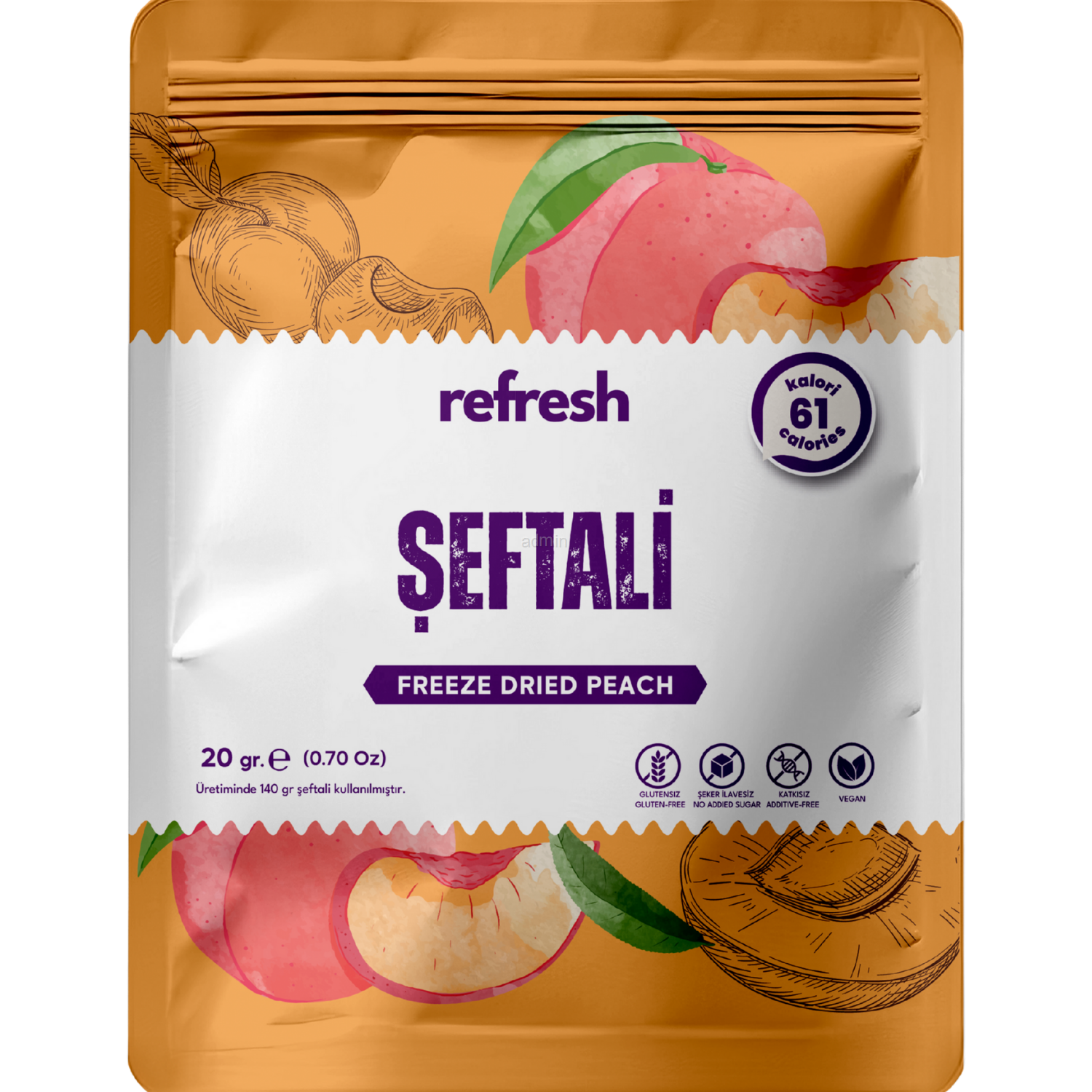 Refresh Dry Freeze Şeftali Tozu 50g - Dondurularak Kurutulmuş Meyve Tozu