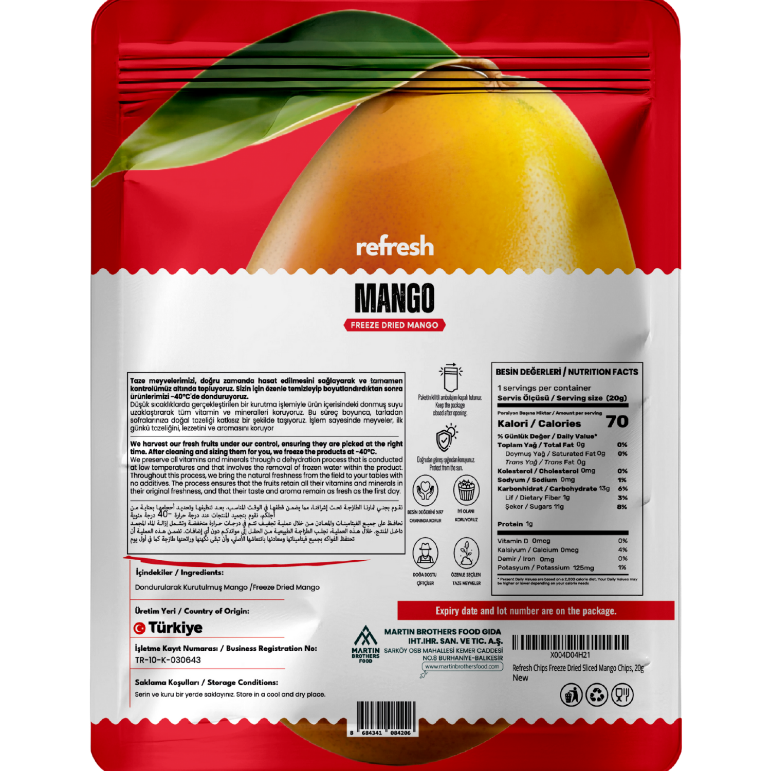 Refresh Dry Freeze Mango Tozu 50g - Dondurularak Kurutulmuş Meyve Tozu