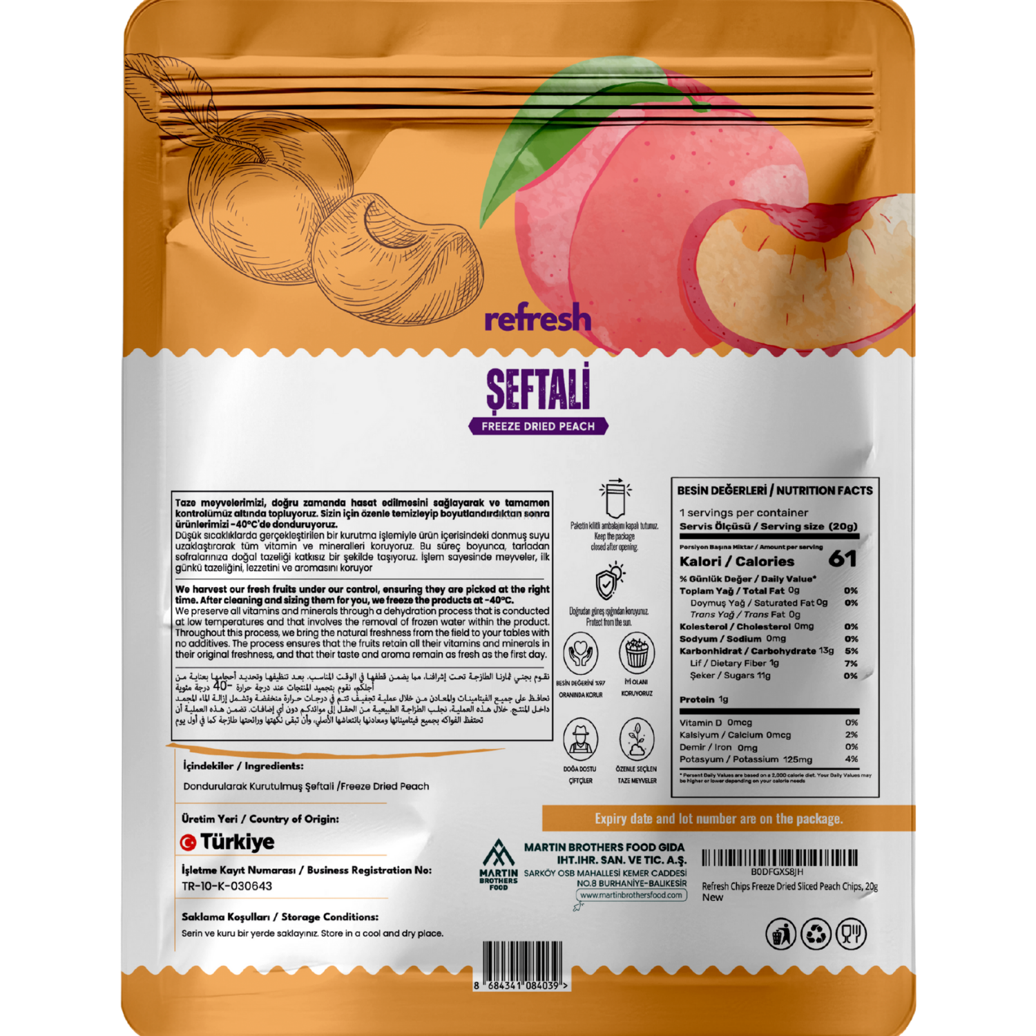 Refresh Dry Freeze Şeftali Tozu 50g - Dondurularak Kurutulmuş Meyve Tozu