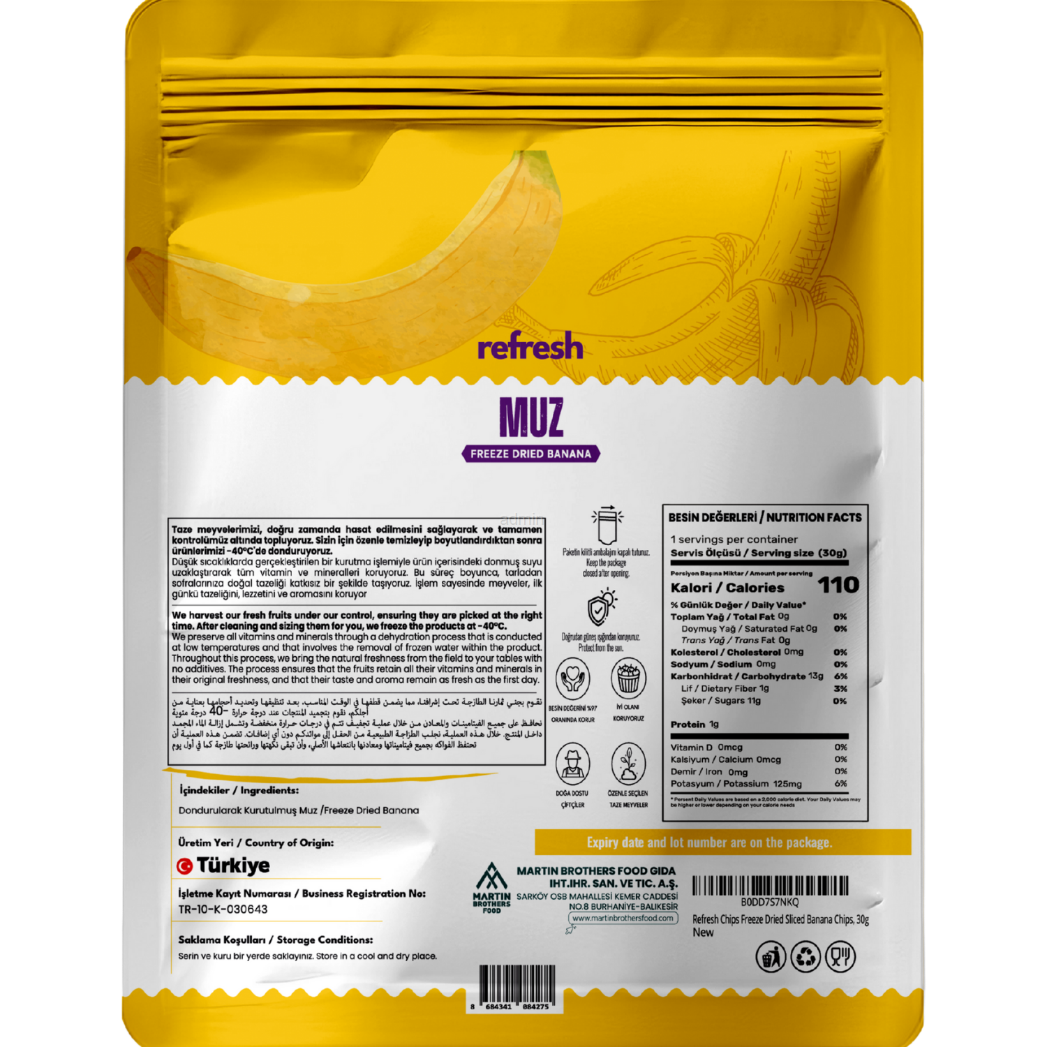 Refresh Dry Freeze Muz Tozu 50g - Dondurularak Kurutulmuş Meyve Tozu
