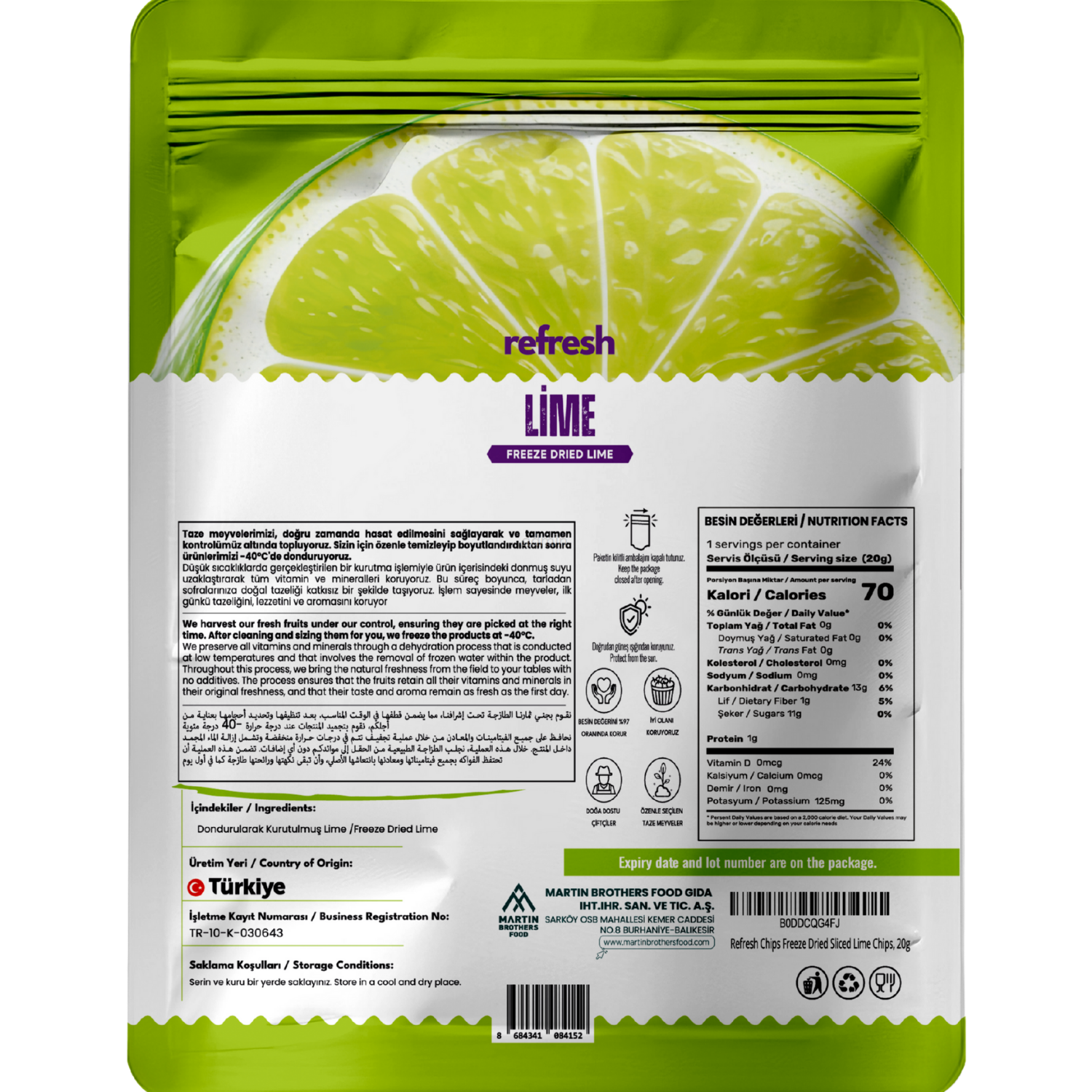Refresh Dry Freeze Lime Tozu 50g - Dondurularak Kurutulmuş Meyve Tozu
