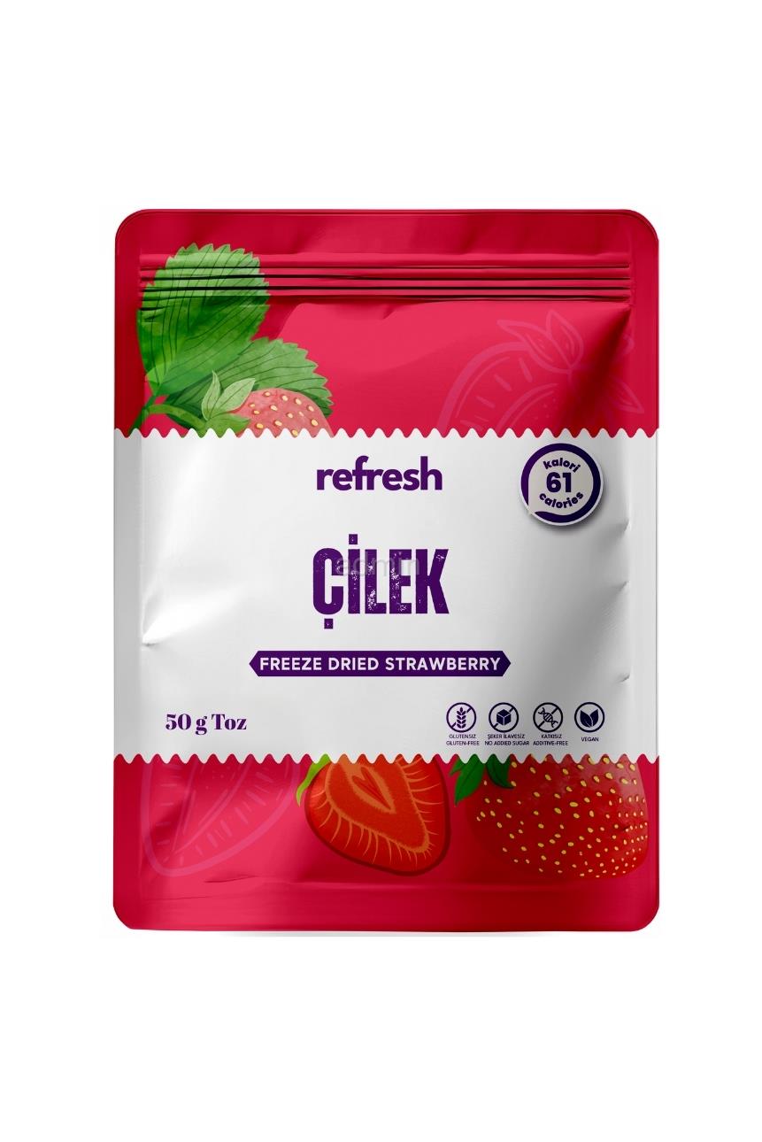 Refresh Dry Freeze Çilek Tozu 50g - Dondurularak Kurutulmuş Meyve Tozu